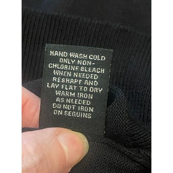 Catherine Malandrino Black Pullover Knit Sweater Blouse Sequin Sheer Sleeves L - Picture 6 of 7